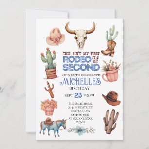 Second Rodeo Cowgirl Boy 2nd Western Birthday Invitation