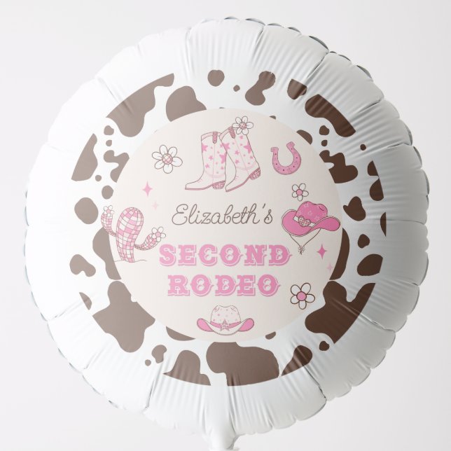 Second Rodeo Cowgirl pink brown 2nd birthday party Balloon (Front)