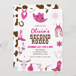 Second Rodeo Hot Pink Western 2nd Birthday Invitation