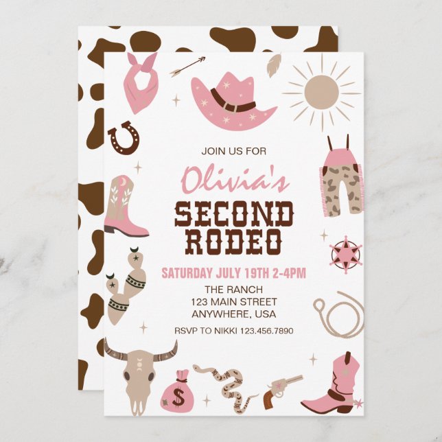 Second Rodeo Pink Western 2nd Birthday Invitation (Front/Back)