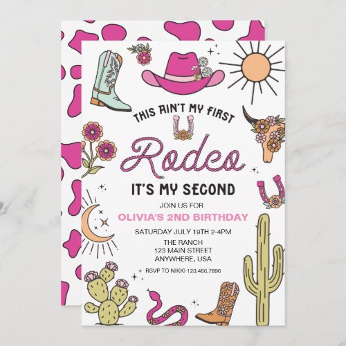 Second Rodeo Pink Western 2nd Birthday Invitation
