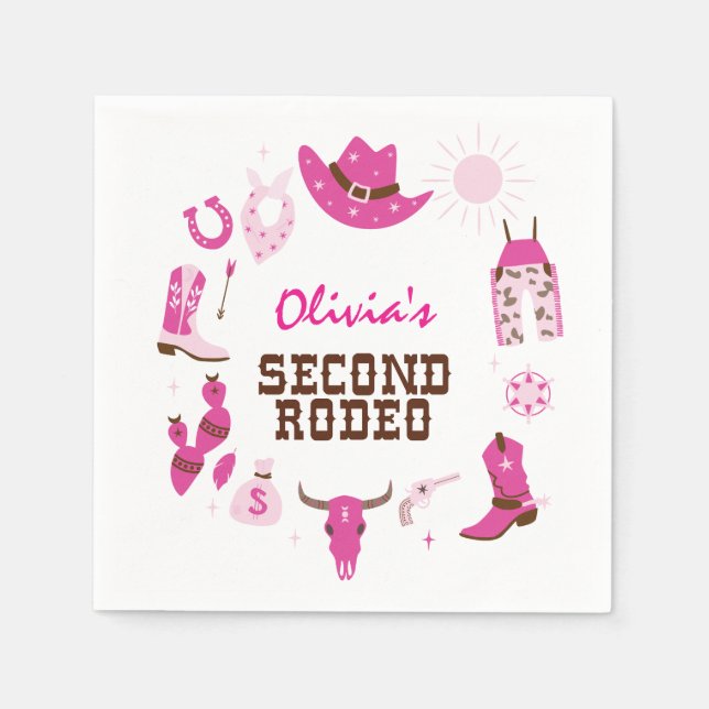 Second Rodeo Pink Western Cowboy 2nd Birthday Napkins (Front)