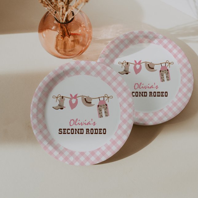 Second Rodeo Pink Western Cowboy 2nd Birthday Paper Plates (Creator Uploaded)