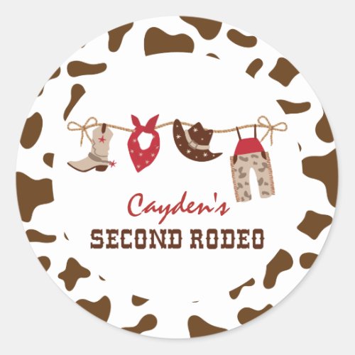 Second Rodeo Western Cowboy 2nd Birthday Classic Round Sticker