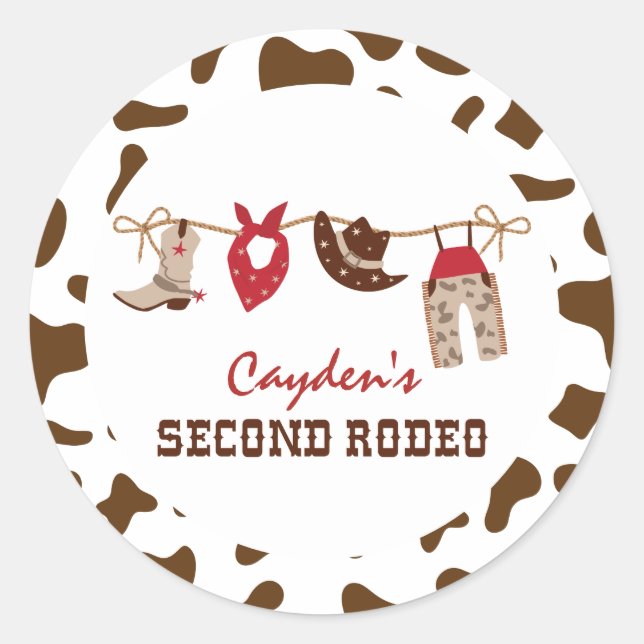 Second Rodeo Western Cowboy 2nd Birthday Classic Round Sticker (Front)
