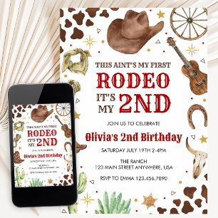 Second Rodeo Western Cowboy 2nd Birthday Invitation