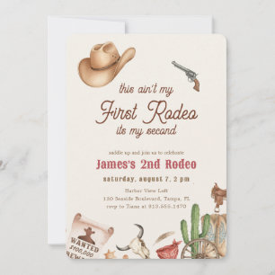 Second Rodeo Western Cowboy 2nd Birthday Invitation