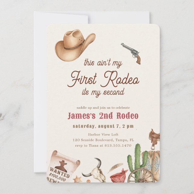 Second Rodeo Western Cowboy 2nd Birthday Invitation (Front)