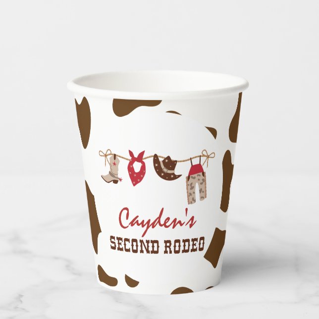 Second Rodeo Western Cowboy 2nd Birthday Paper Cups (Front)