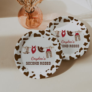 Second Rodeo Western Cowboy 2nd Birthday Paper Plates