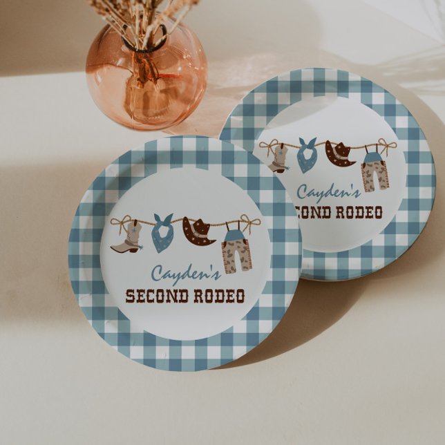 Second Rodeo Western Cowboy 2nd Birthday Paper Plates (Creator Uploaded)