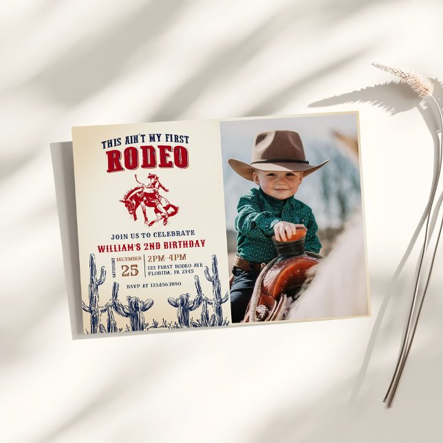 Second Rodeo Western Cowboy 2nd Birthday Photo Invitation (Creator Uploaded)