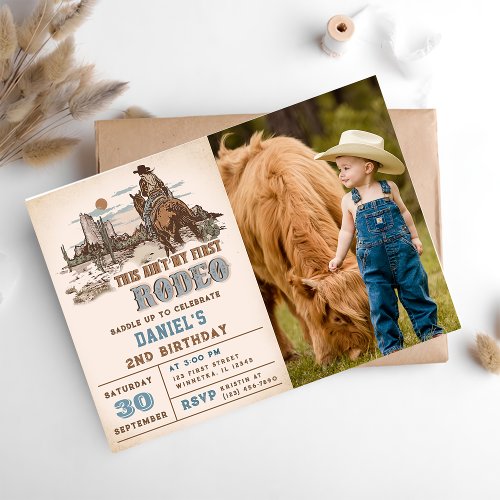 Second Rodeo Western Cowboy 2nd Birthday Photo Invitation