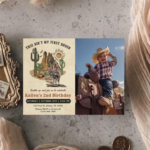 Second Rodeo Western Cowboy 2nd Birthday Photo Invitation