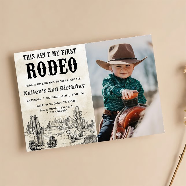 Second Rodeo Western Cowboy 2nd Birthday Photo Invitation (Creator Uploaded)