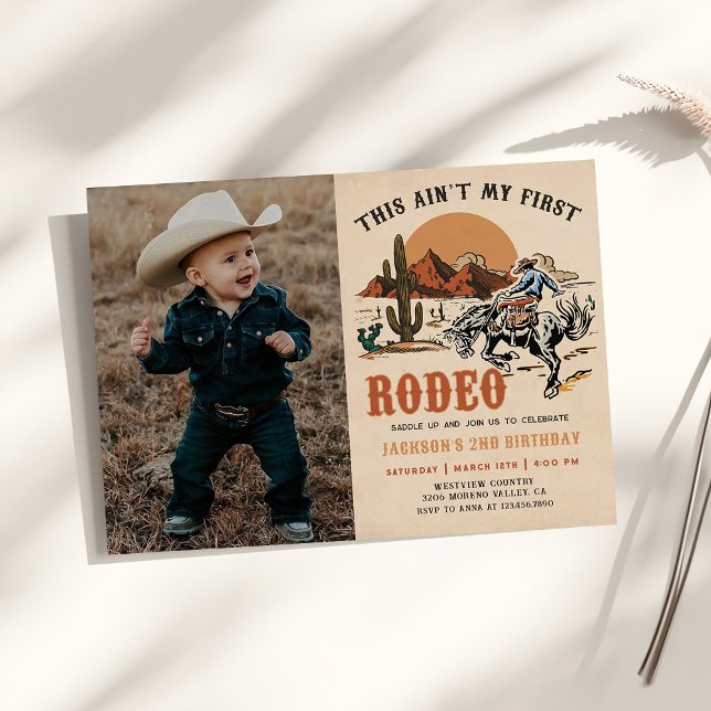 Second Rodeo Western Cowboy 2nd Birthday Photo Invitation (Creator Uploaded)