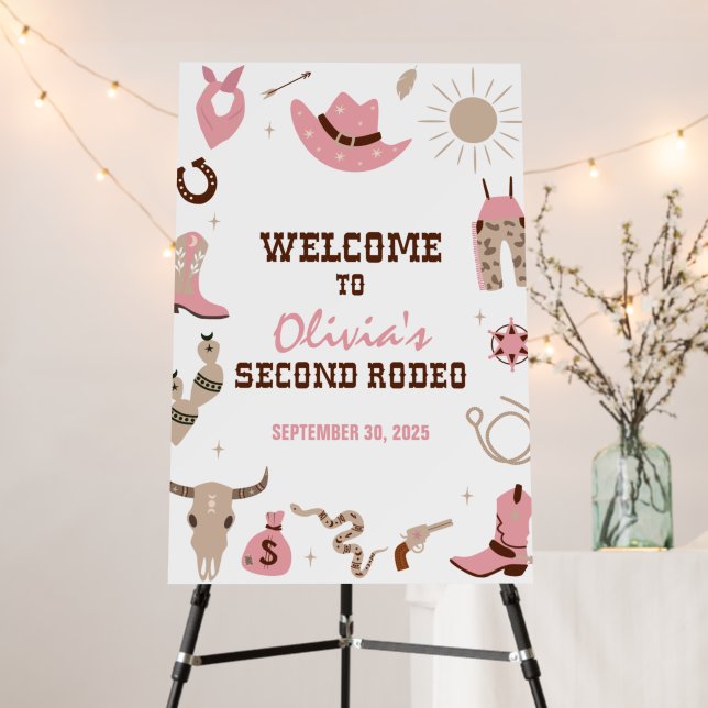 Second Rodeo Western Cowboy 2nd Birthday Welcome Foam Board (In Situ (Stand))