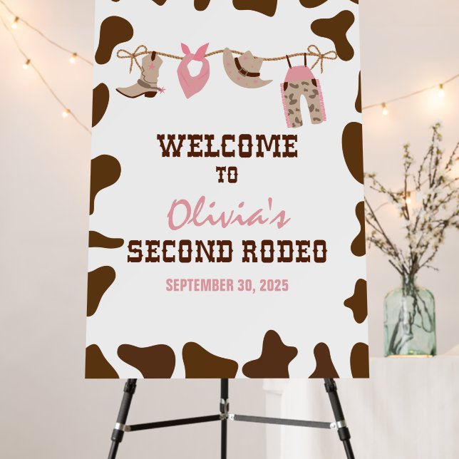 Second Rodeo Western Cowboy 2nd Birthday Welcome Foam Board (In Situ (Stand))