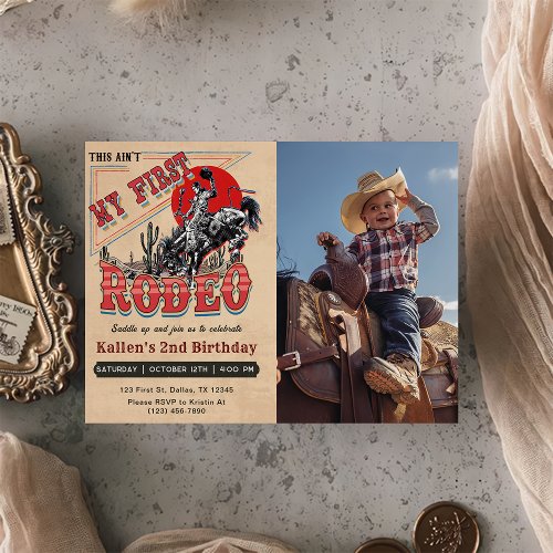 Second Rodeo Western Cowboy 2nd Photo Birthday Invitation