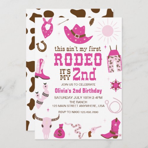 Second Rodeo Western Cowgirl 2nd Birthday Invitation