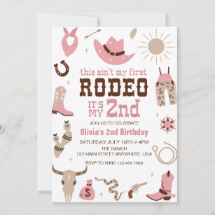 Second Rodeo Western Cowgirl 2nd Birthday Invitation