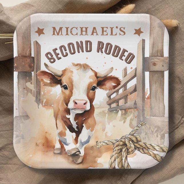 Second RODEO Wild West Bull Cowboy 2nd Birthday  Paper Plates (Creator Uploaded)