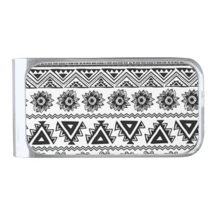 Second tribal ethnic, seamless pattern. silver finish money clip