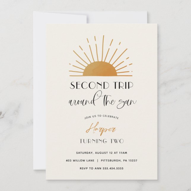 Second Trip Around the Sun Birthday Invitation (Front)