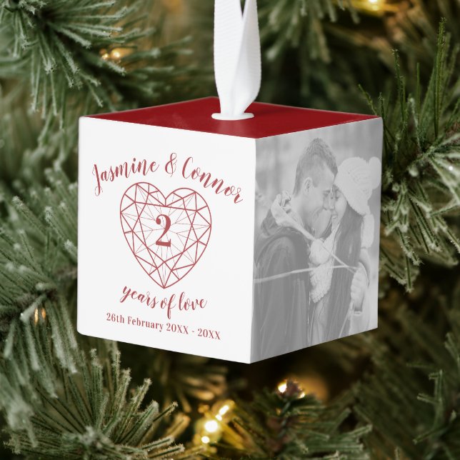 Second Wedding Anniversary custom photo Garnet Cube Ornament (Tree)