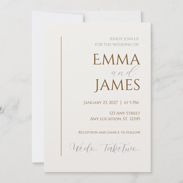 Second Wedding Invitation. Modern minimalist  Invitation (Front)