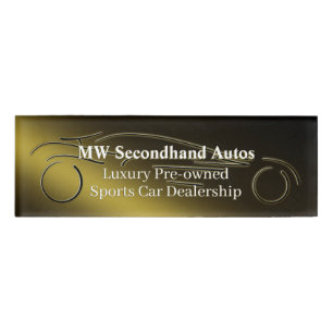 Secondhand Autos, luxury gold sports car logo Name Tag