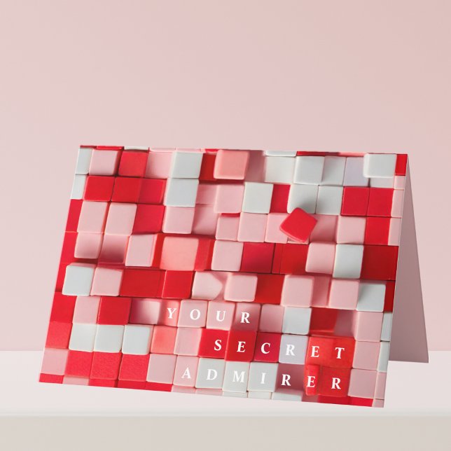 secret admirer red white blocks valentine's 2024 card (Creator Uploaded)