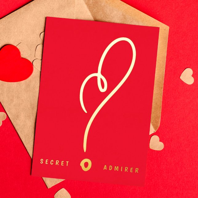 Secret Admirer RED WHITE FUN HAPPY GOLD Foil Invitation (Creator Uploaded)