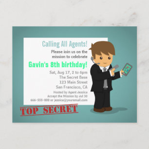 Secret Agent Birthday Party Blue Invitation