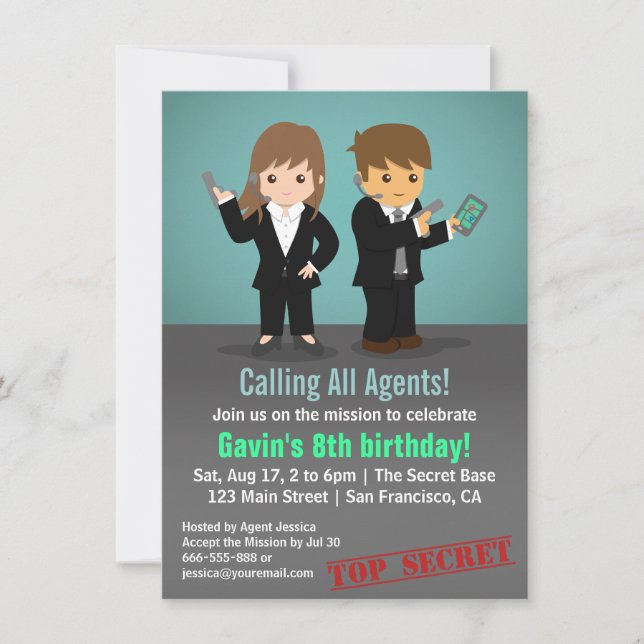 Secret Agent Birthday Party Invitation (Front)