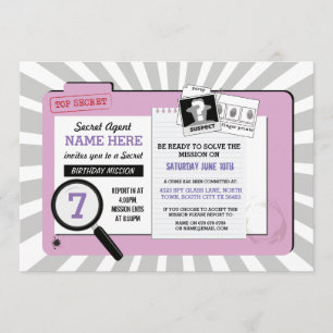 Secret Agent Birthday PinkDetective Mission Invite