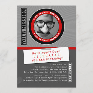 Secret Agent Custom Photo Birthday Invitation