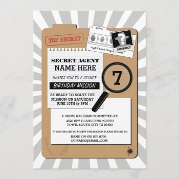 Secret Agent Detective Crime Spy Birthday Party Invitation by WOWWOWMEOW at Zazzle