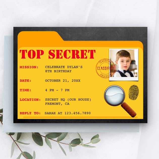 Secret Agent Birthday Party Invitations | Spy Party Ideas