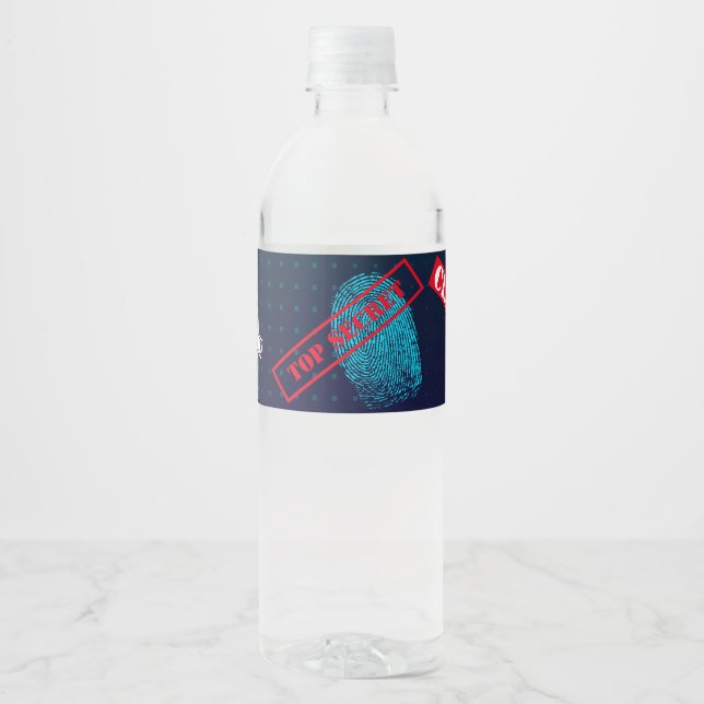 Secret agent Detective Spy Mystery Party Water Bottle Label (Front)
