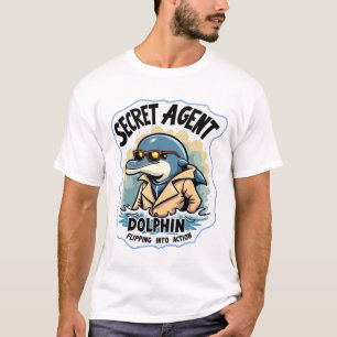 Secret Agent Dolphin in Sunglasses and Mustache T-Shirt