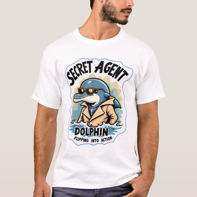 Secret Agent Dolphin in Sunglasses and Mustache T-Shirt (Front)