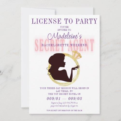 Secret Agent License Party Bachelorette Itinerary Invitation