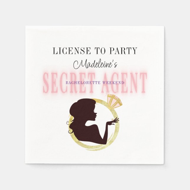 Secret Agent License Party Bachelorette Itinerary Napkins (Front)