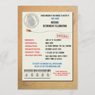 Secret Agent Retirement Party Officer Invite