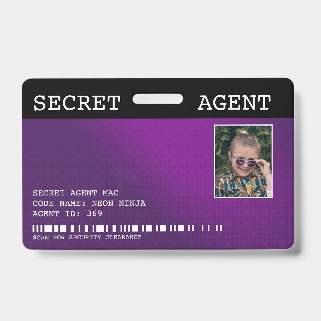 Secret Agent Spy Badge - PURPLE (Front)