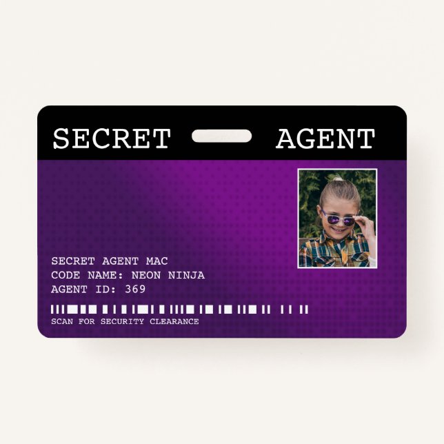 Secret Agent Spy Badge - PURPLE (Front)
