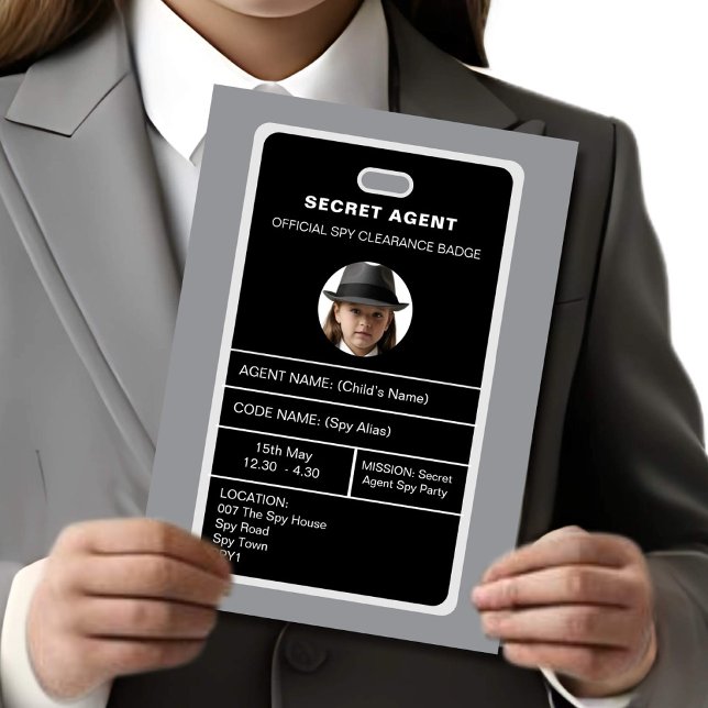 Secret Agent Spy Party identity badge Invitation (Creator Uploaded)