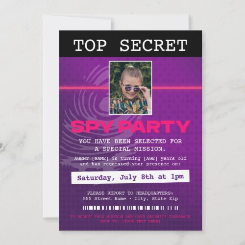 Secret Agent Spy Party Invitation