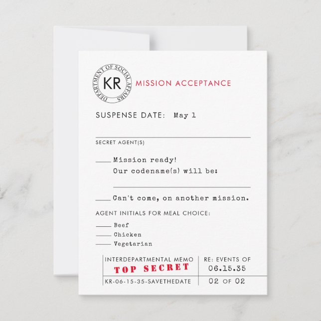 Secret Agent Spy Reply Card (Front)